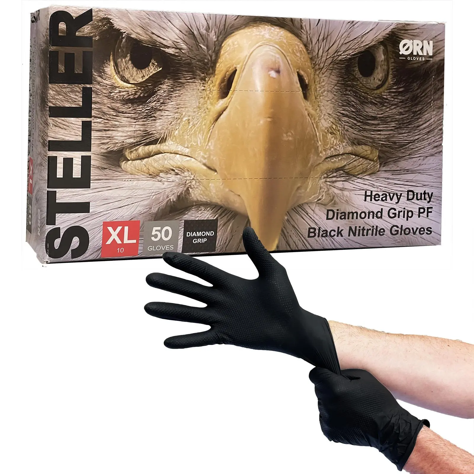 ORN Nitrile Disposable Gloves Steller Diamond Grip Black Powder Latex Free 50 Box -Choose Size - Image 2
