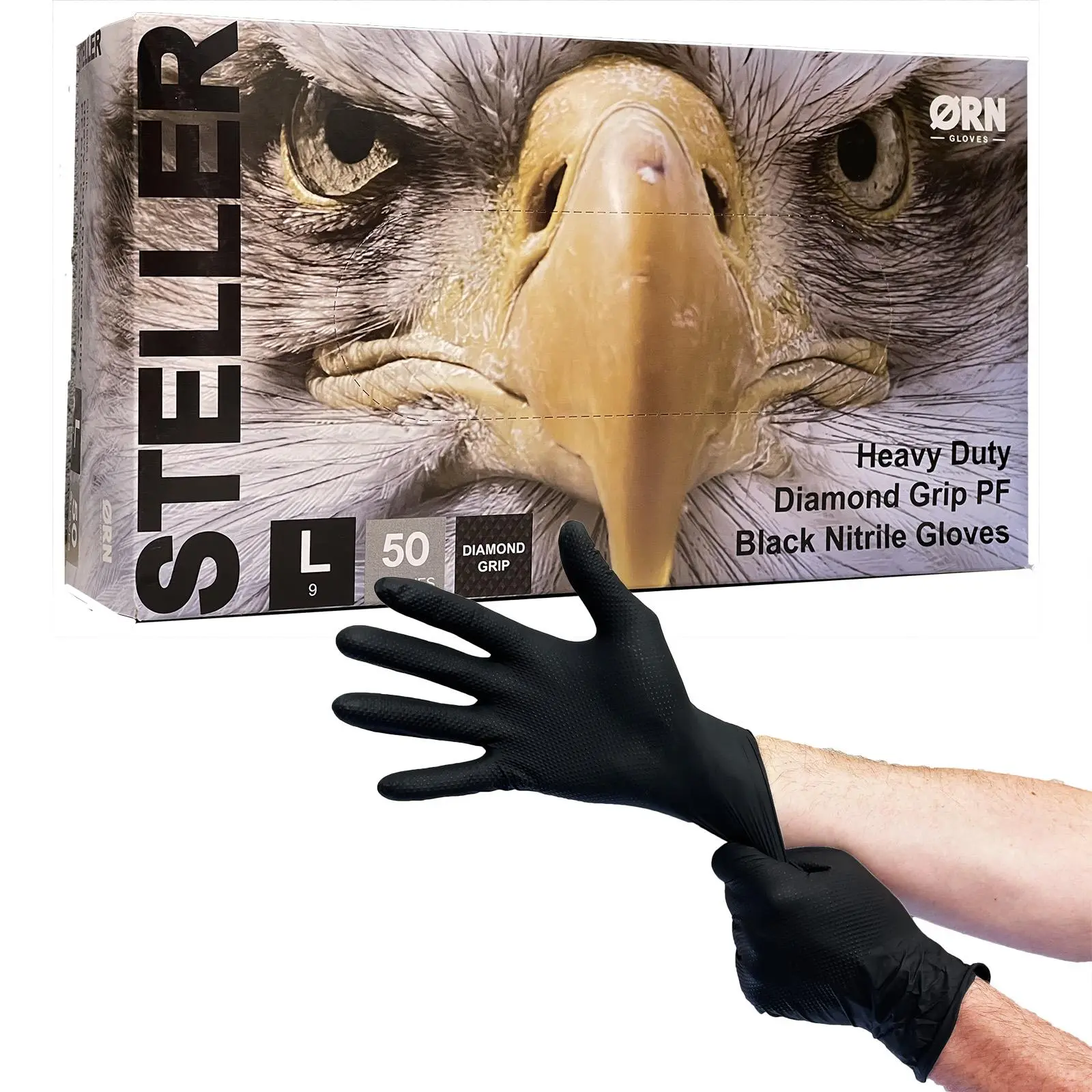 ORN Nitrile Disposable Gloves Steller Diamond Grip Black Powder Latex Free 50 Box -Choose Size - Image 3