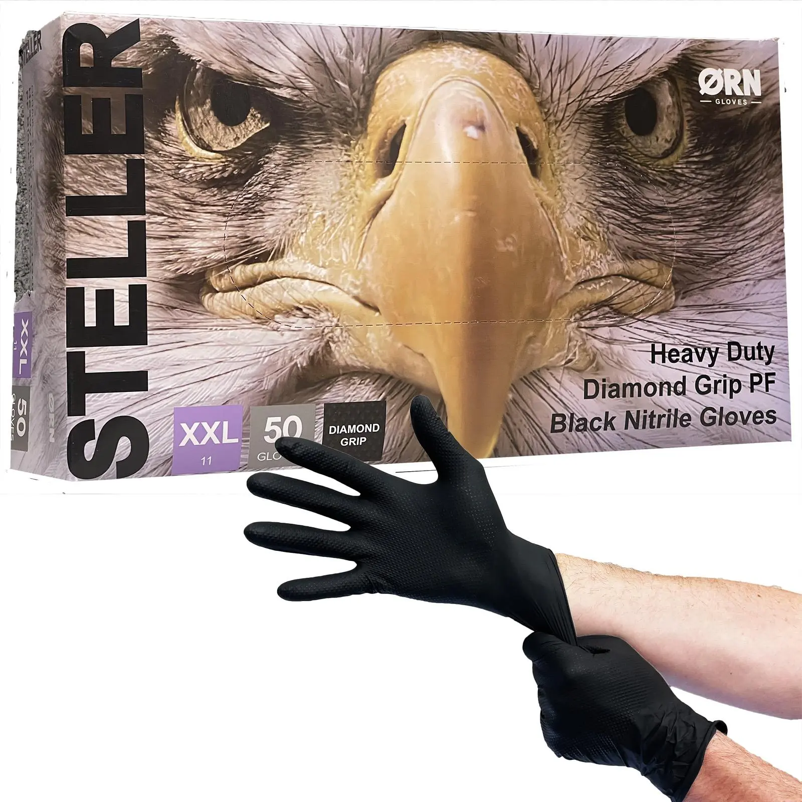 ORN Nitrile Disposable Gloves Steller Diamond Grip Black Powder Latex Free 50 Box -Choose Size - Image 4
