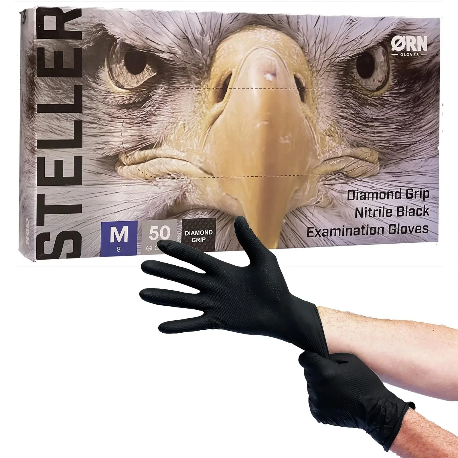 ORN Nitrile Disposable Gloves Steller Diamond Grip Black Powder Latex Free 50 Box -Choose Size - Image 5