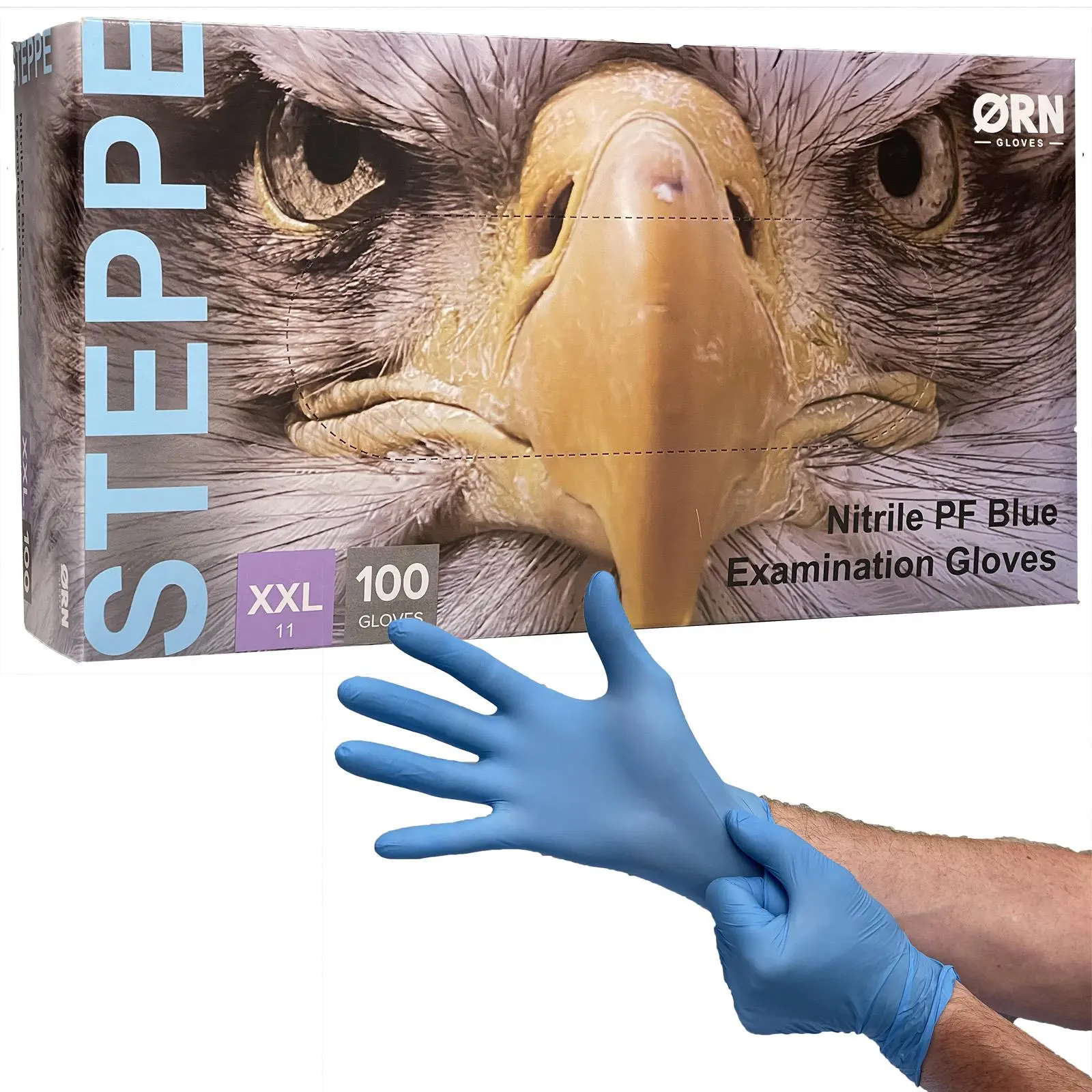 ORN Nitrile Disposable Gloves Steppe Classic Blue Powder Latex Free 100 Box - Choose Size