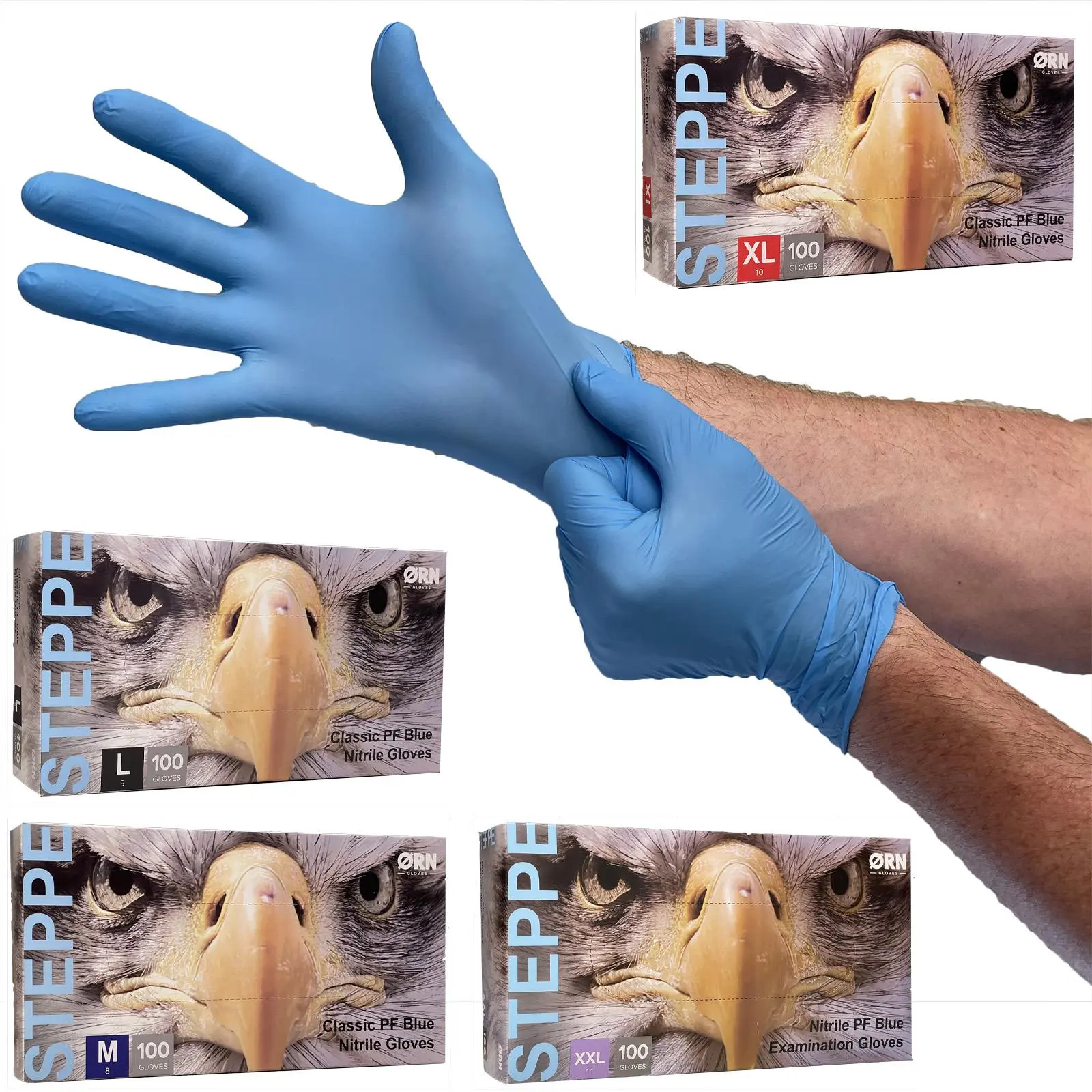 ORN Nitrile Disposable Gloves Steppe Classic Blue Powder Latex Free 100 Box - Choose Size - Image 5