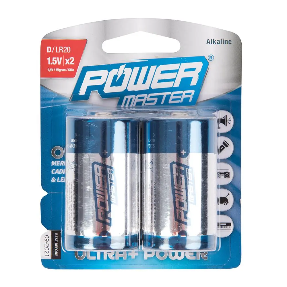 Powermaster D-Type Super Alkaline Battery LR20 2pk 485322 - Image 2