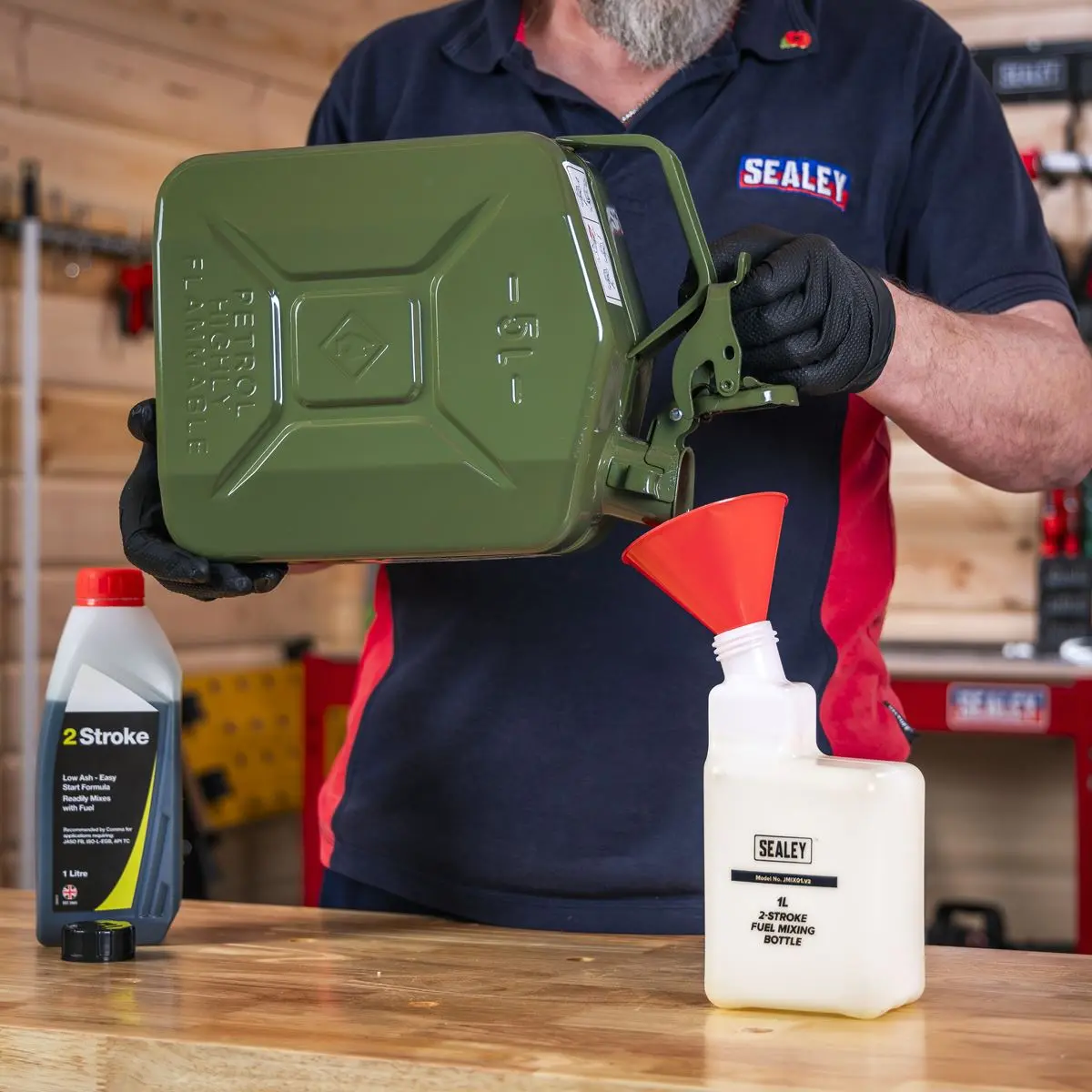 Sealey 1 Litre 2 Stroke Petrol/Fuel Mixing Bottle Engine Oil Ratios Car Motorbike - Image 5