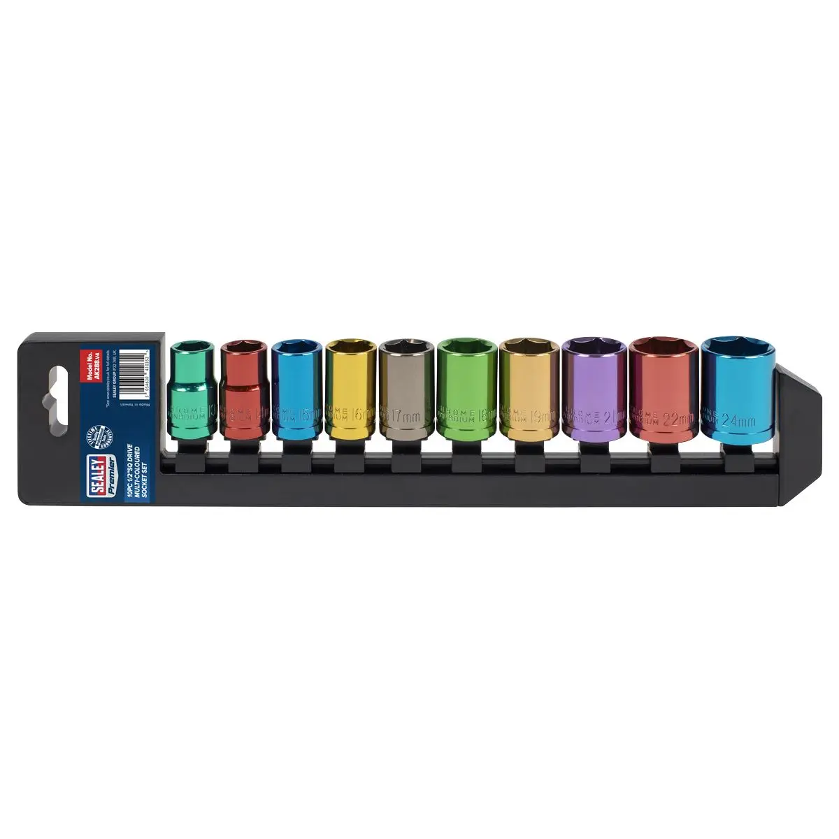 Sealey 10 Piece 1/2" Drive Coloured Socket Set 13-24mm WallDrive - Image 2