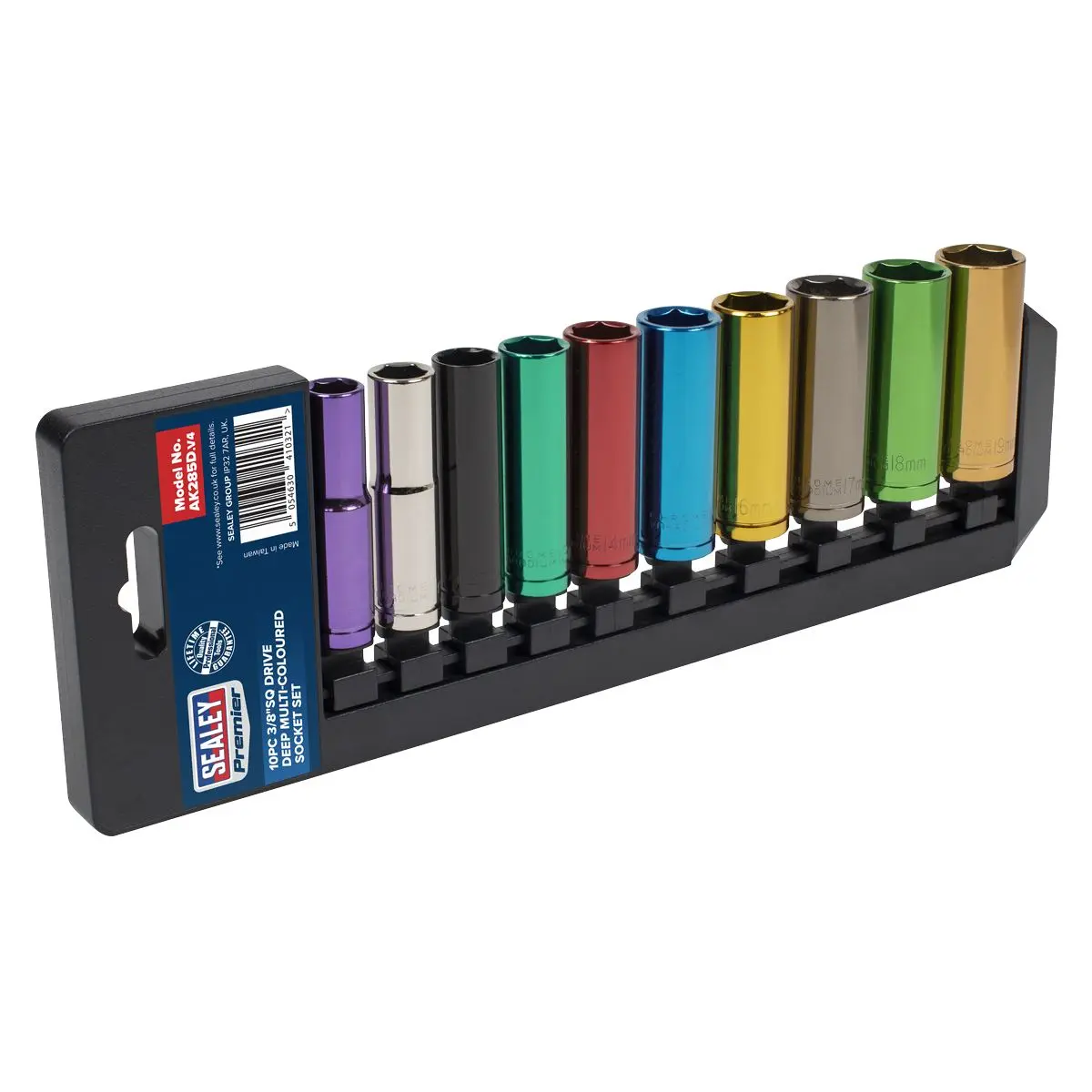 Sealey 10 Piece 3/8" Drive Coloured Deep Socket Set 10-19mm Hex