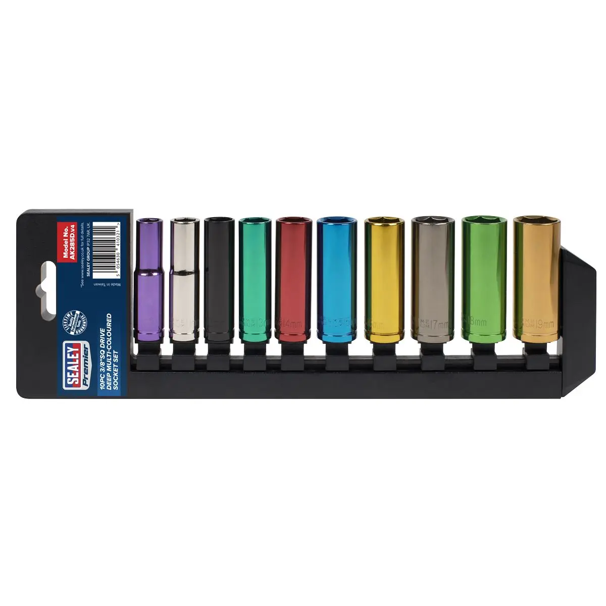 Sealey 10 Piece 3/8" Drive Coloured Deep Socket Set 10-19mm Hex - Image 3