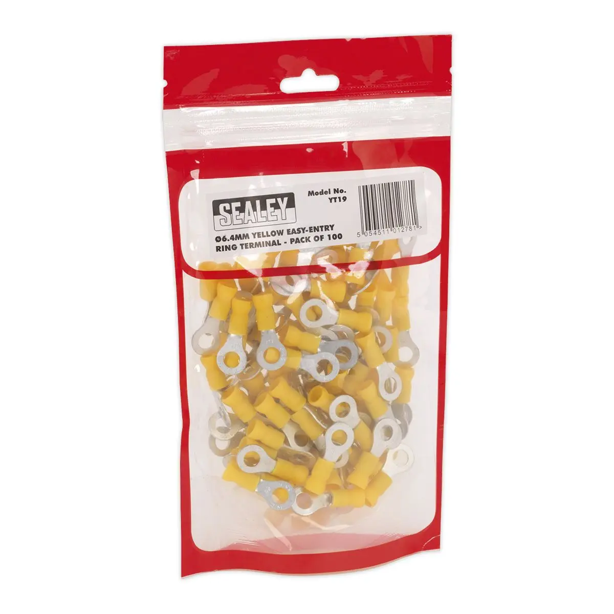 Sealey 100 Pack 6.4mm (1/4") Yellow Easy Entry Ring Terminal - Image 2