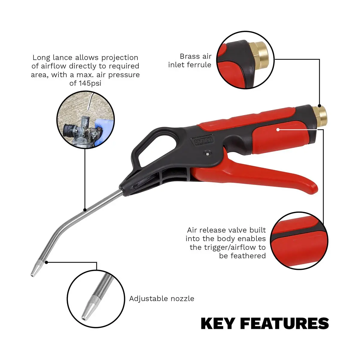 Sealey Air Blow Gun 110mm with 1/4"BSP Air Inlet - Image 10