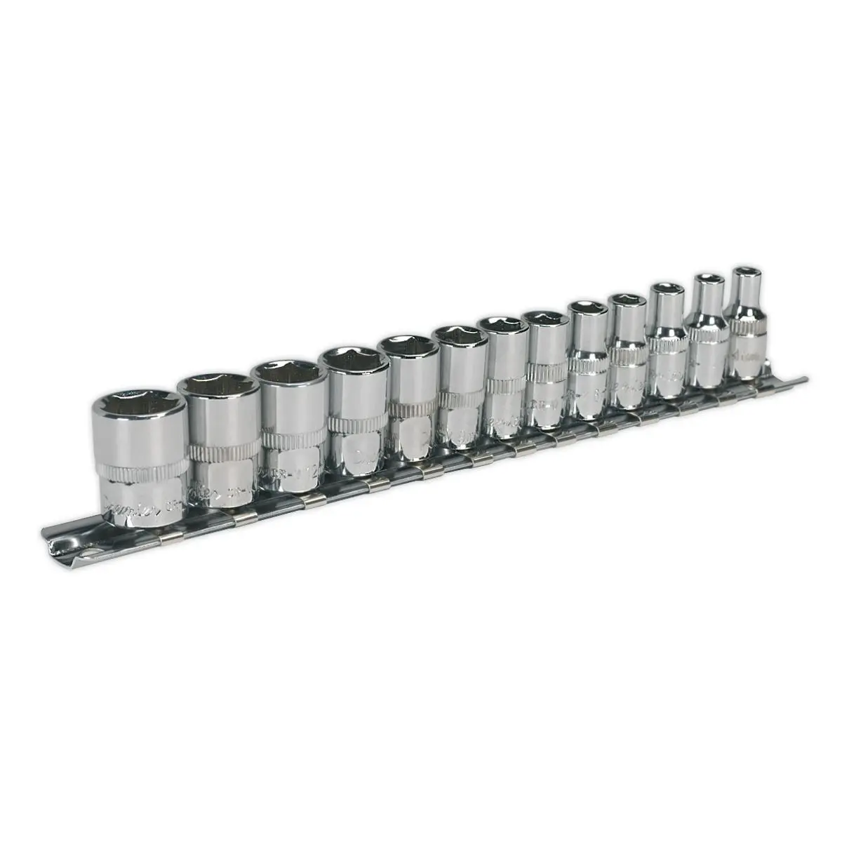 Sealey 13 Piece 1/4" Drive WallDrive Socket Set 4-14mm Chrome Finish Socket Rail