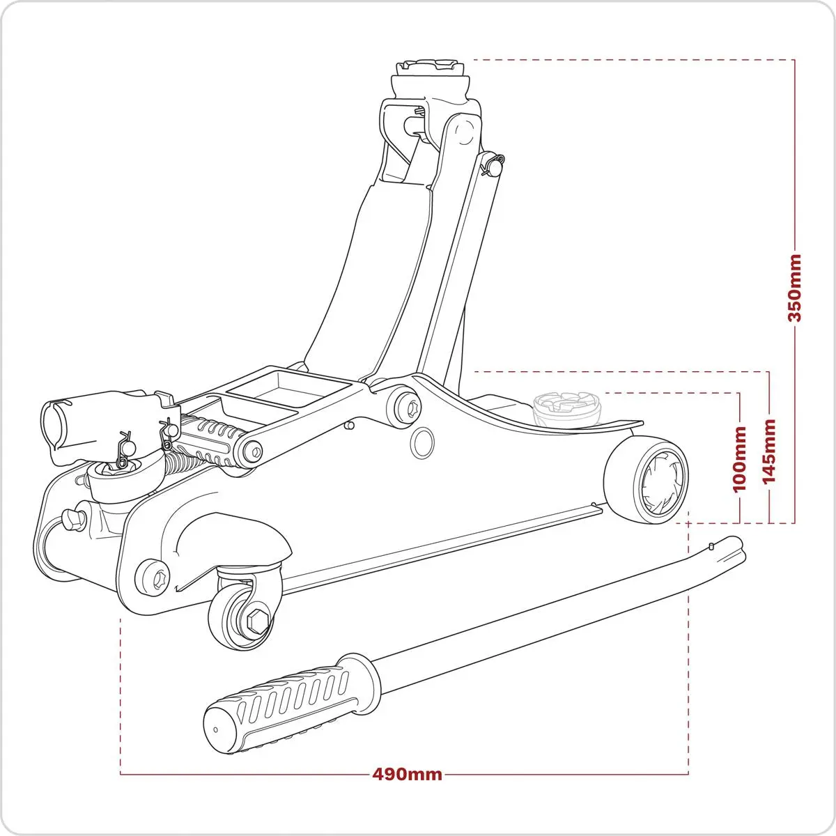 Sealey 180° Handle Low Profile Short Chassis Trolley Jack 2 Tonne - Red - Image 2