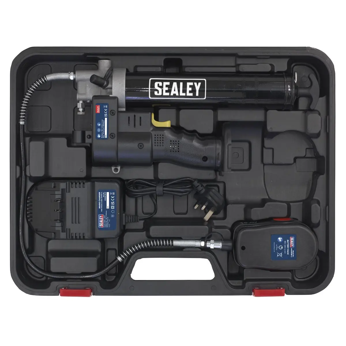 Sealey 18V Cordless Grease Gun 1.7Ah Battery and Mains Charger in Carry Case - Image 3