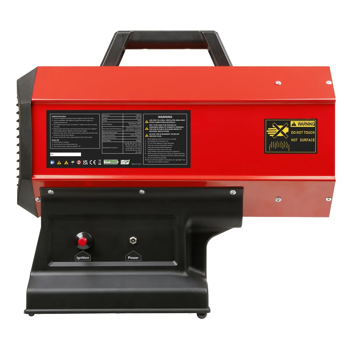 Sealey 230V Space Warmer® Propane Heater 30,000-68,000Btu/hr (9-20kW) with 20V 4Ah Kit - Image 6