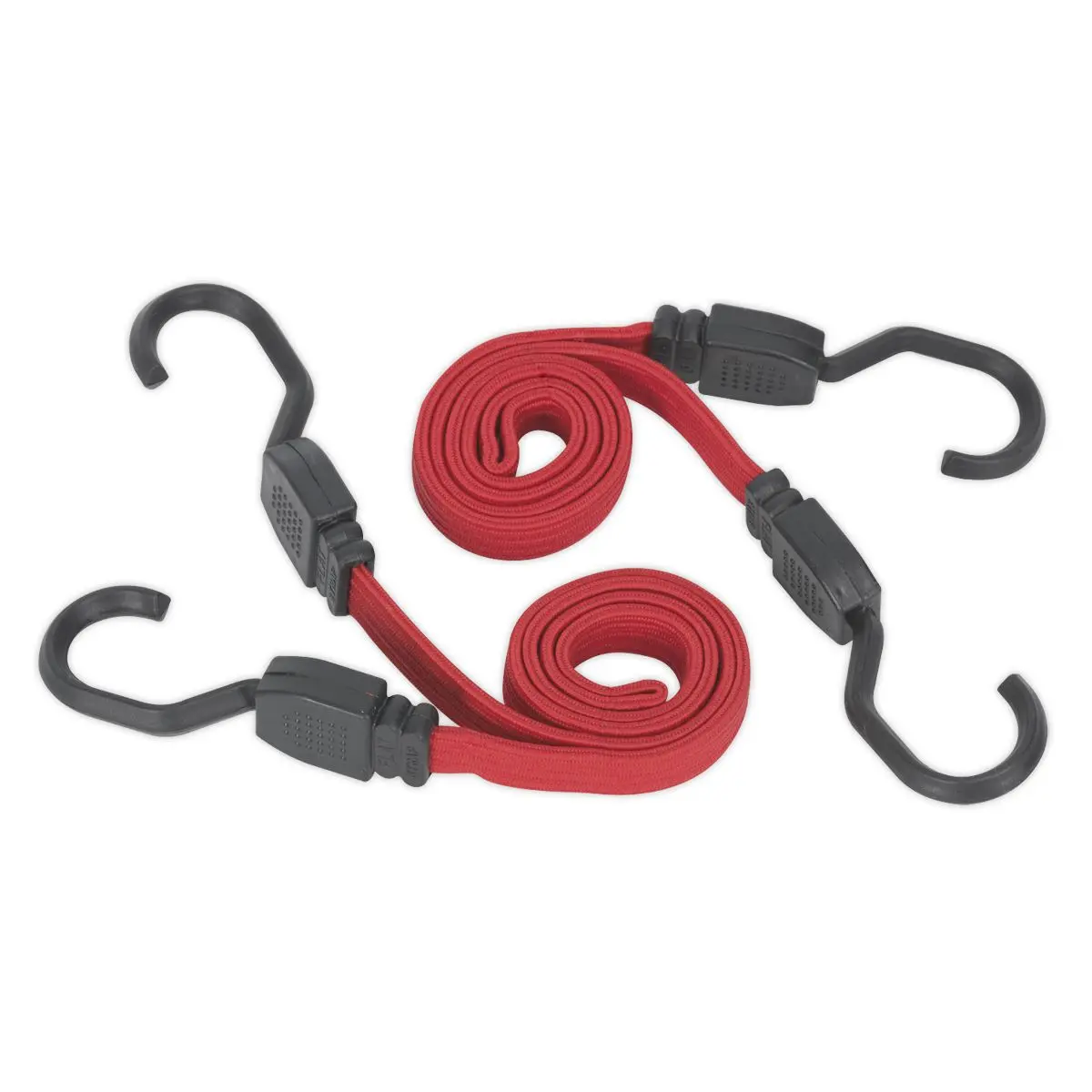 Sealey 2 Piece Flat Bungee Cord Set Red 760mm-2000mm Heavy-Duty Steel Hooks Tie - Image 3