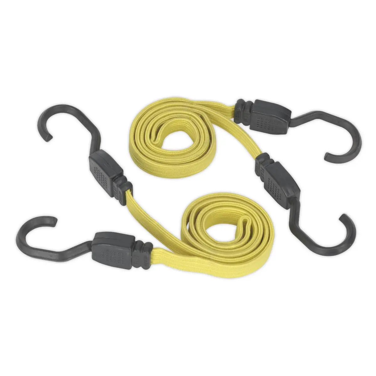 Sealey 2 Piece Flat Bungee Cord Set Yellow 910mm-2200mm Heavy-Duty Steel Hooks - Image 3