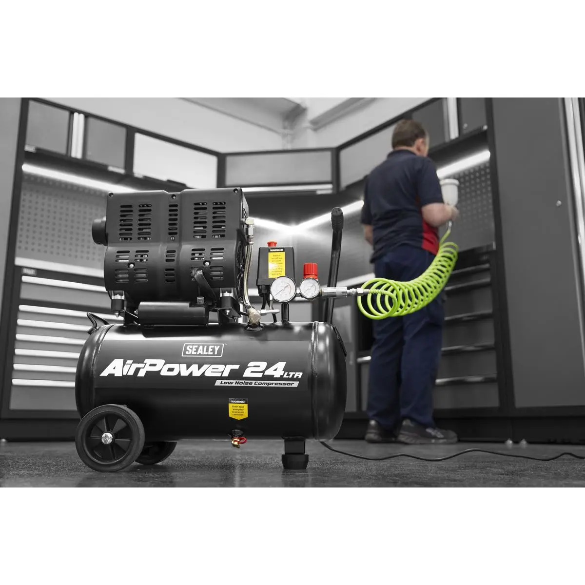 Sealey 24L Low Noise Oil Free Direct Drive Air Compressor 1hp - Image 2