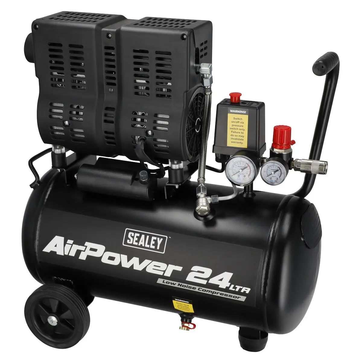 Sealey 24L Low Noise Oil Free Direct Drive Air Compressor 1hp - Image 3