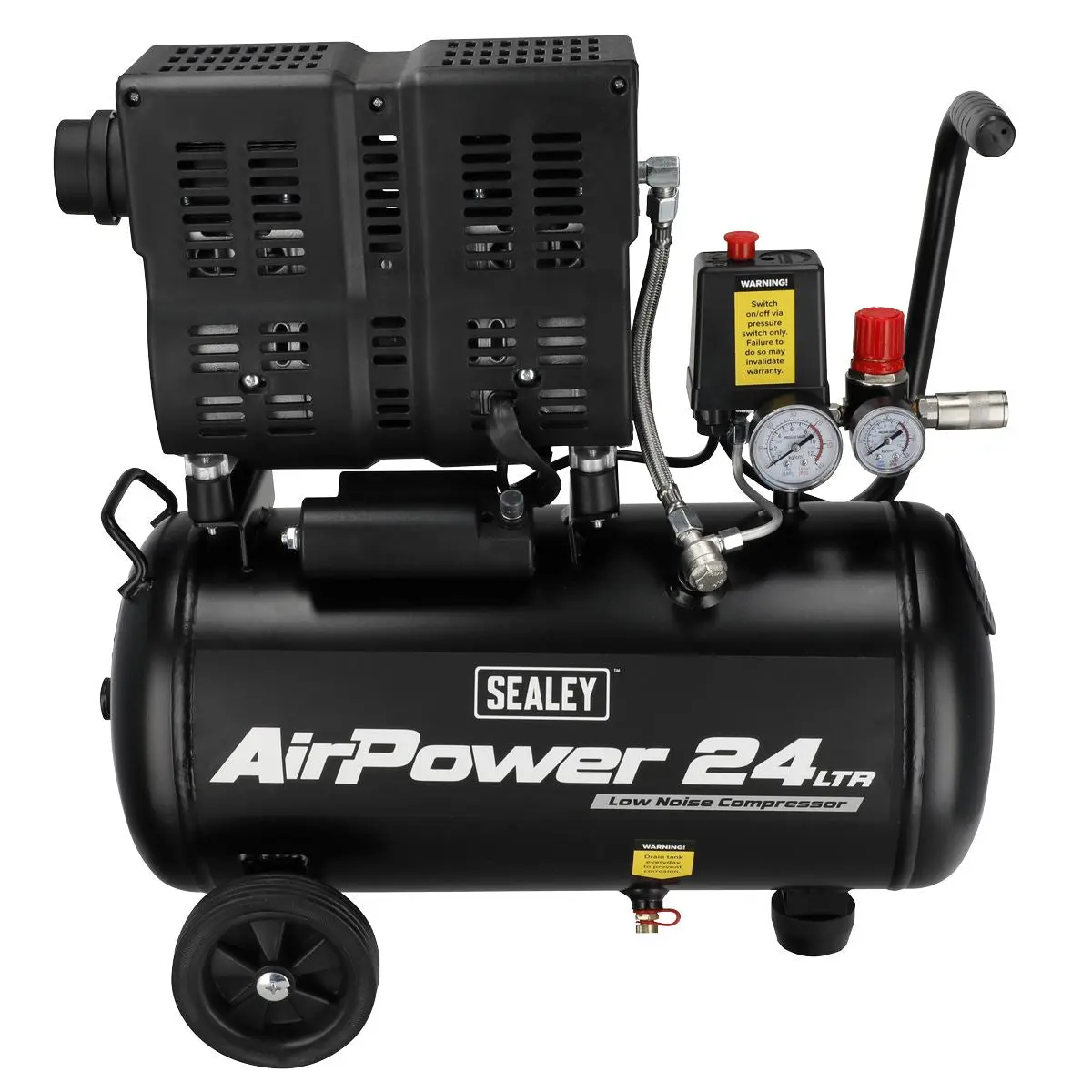 Sealey 24L Low Noise Oil Free Direct Drive Air Compressor 1hp - Image 4