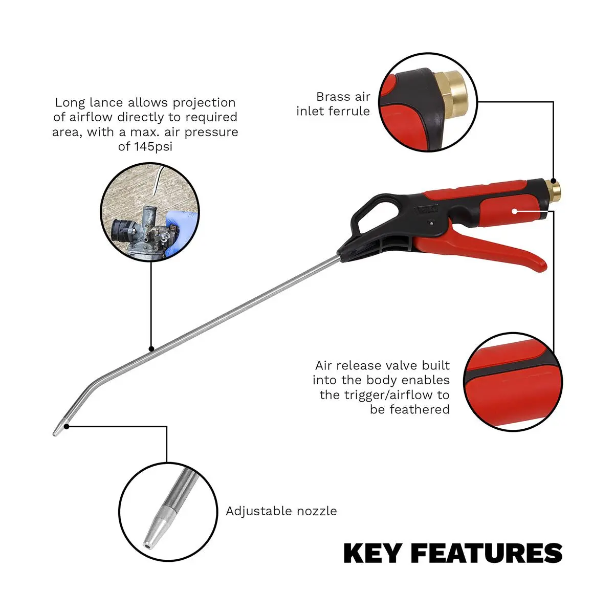 Sealey Air Blow Gun 270mm with 1/4"BSP Air Inlet - Image 10