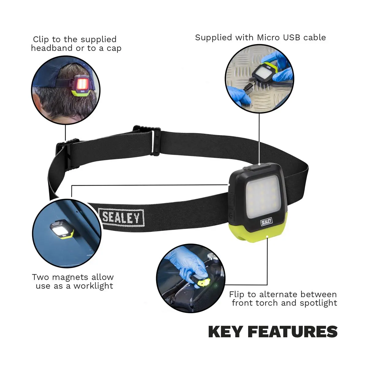 Sealey 2W & 1.5W SMD LED Rechargeable Clip Light with Auto-Sensor - Image 2