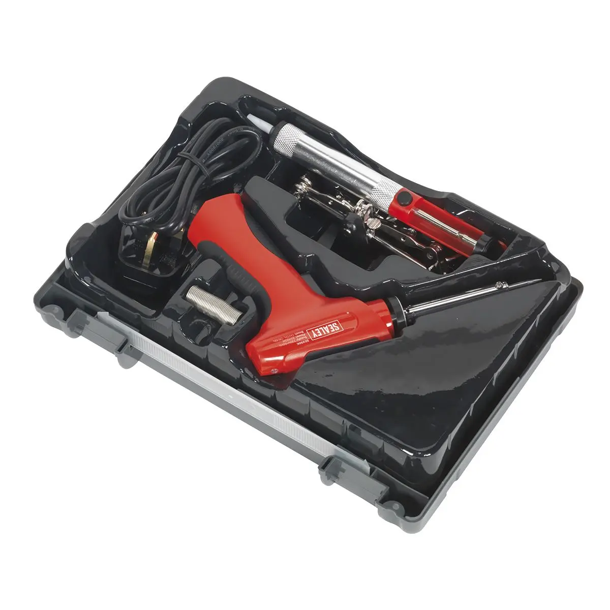 Sealey 30/100W Professional Soldering Iron Kit Solder Wire Sucker Sponge - Image 3