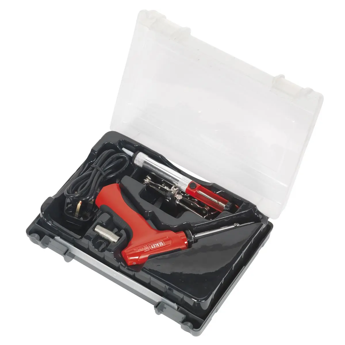 Sealey 30/100W Professional Soldering Iron Kit Solder Wire Sucker Sponge - Image 4