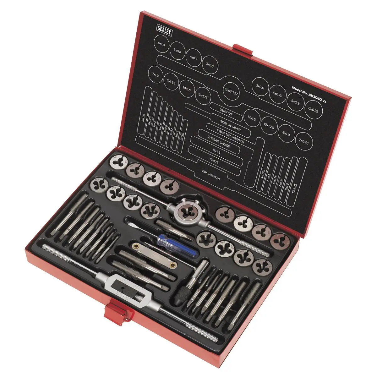 Sealey Tap and Die Set 40 Piece Split Dies Metric in Storage Case - Image 2