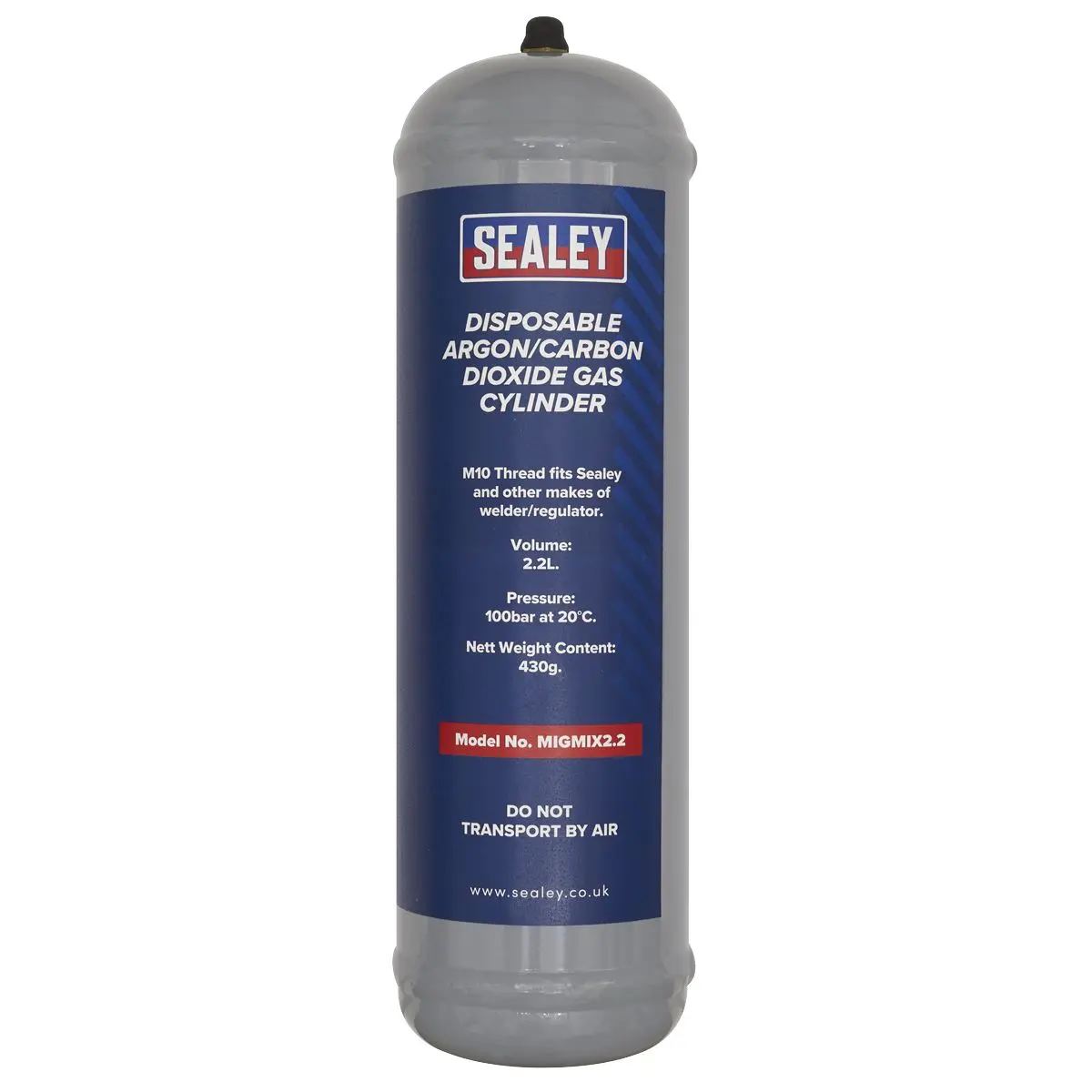 Sealey 430g Disposable Argon/Carbon Dioxide Gas Cylinder - Image 2