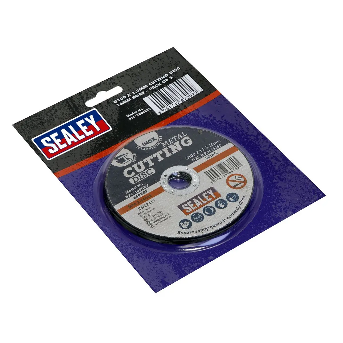 Sealey 5 Pack 100mm x 1.2mm Cutting Disc 16mm Bore - Image 2