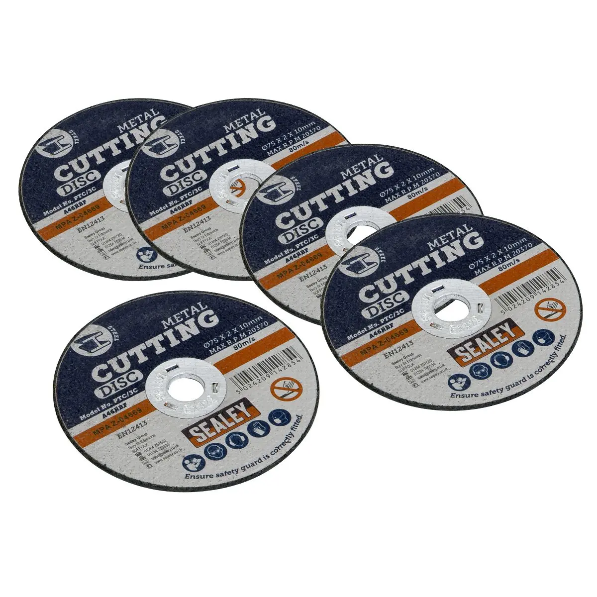 Sealey 5 Pack 75 x 2mm Cutting Disc 10mm Bore Blades General Purpose