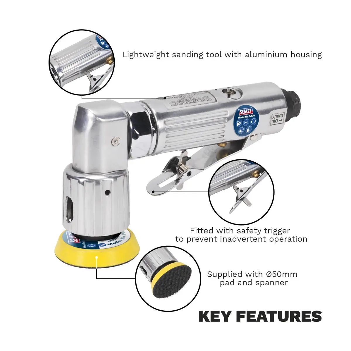 Sealey 50mm Mini Disc Air Orbital Sander - Image 7