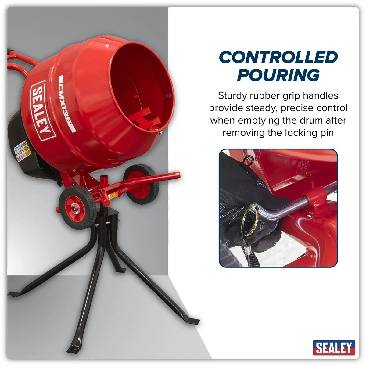 Sealey 135L Cement Mixer with Stand 550W - Image 2