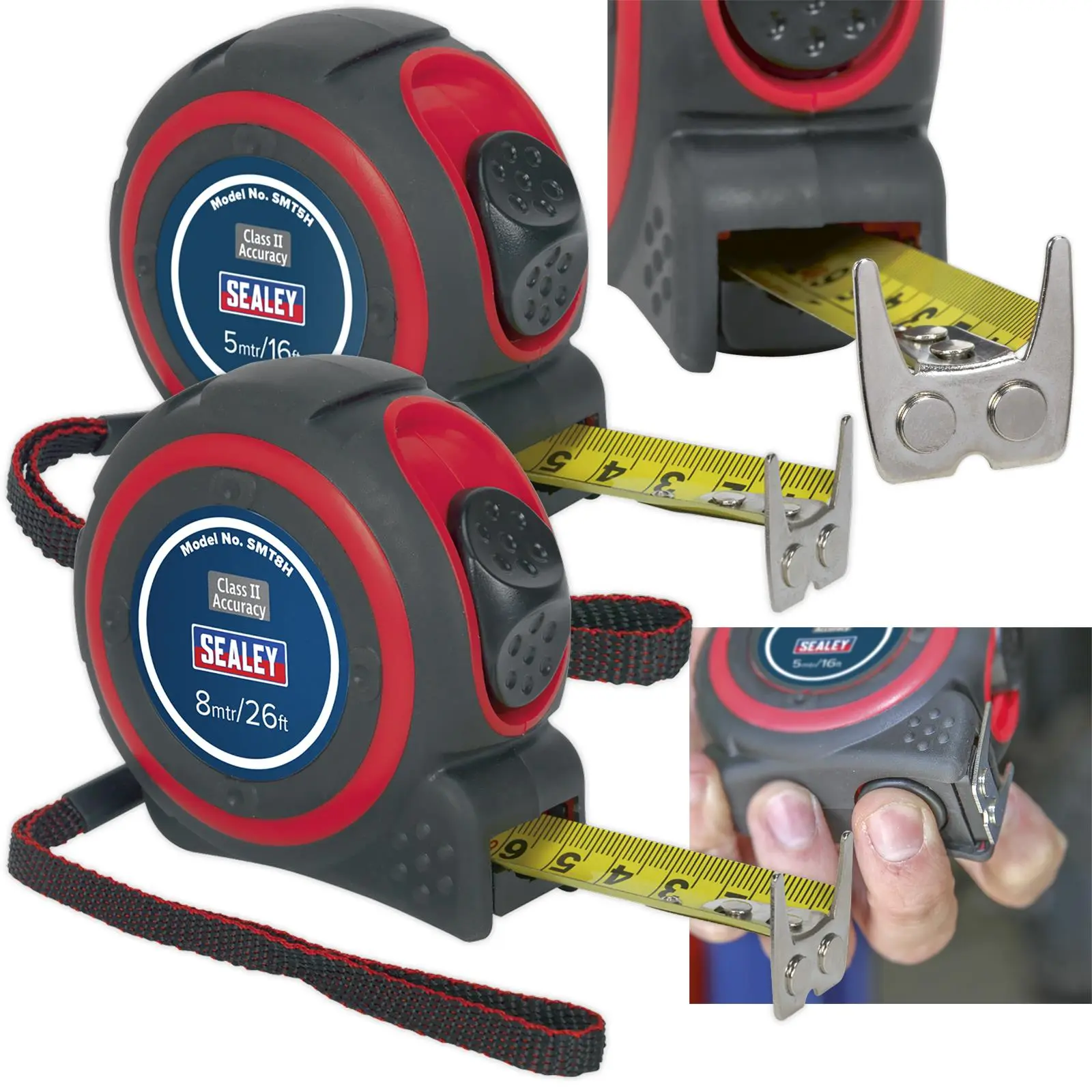 Sealey 5m or 8m Heavy Duty Tape Measure Rubber Body - Image 2