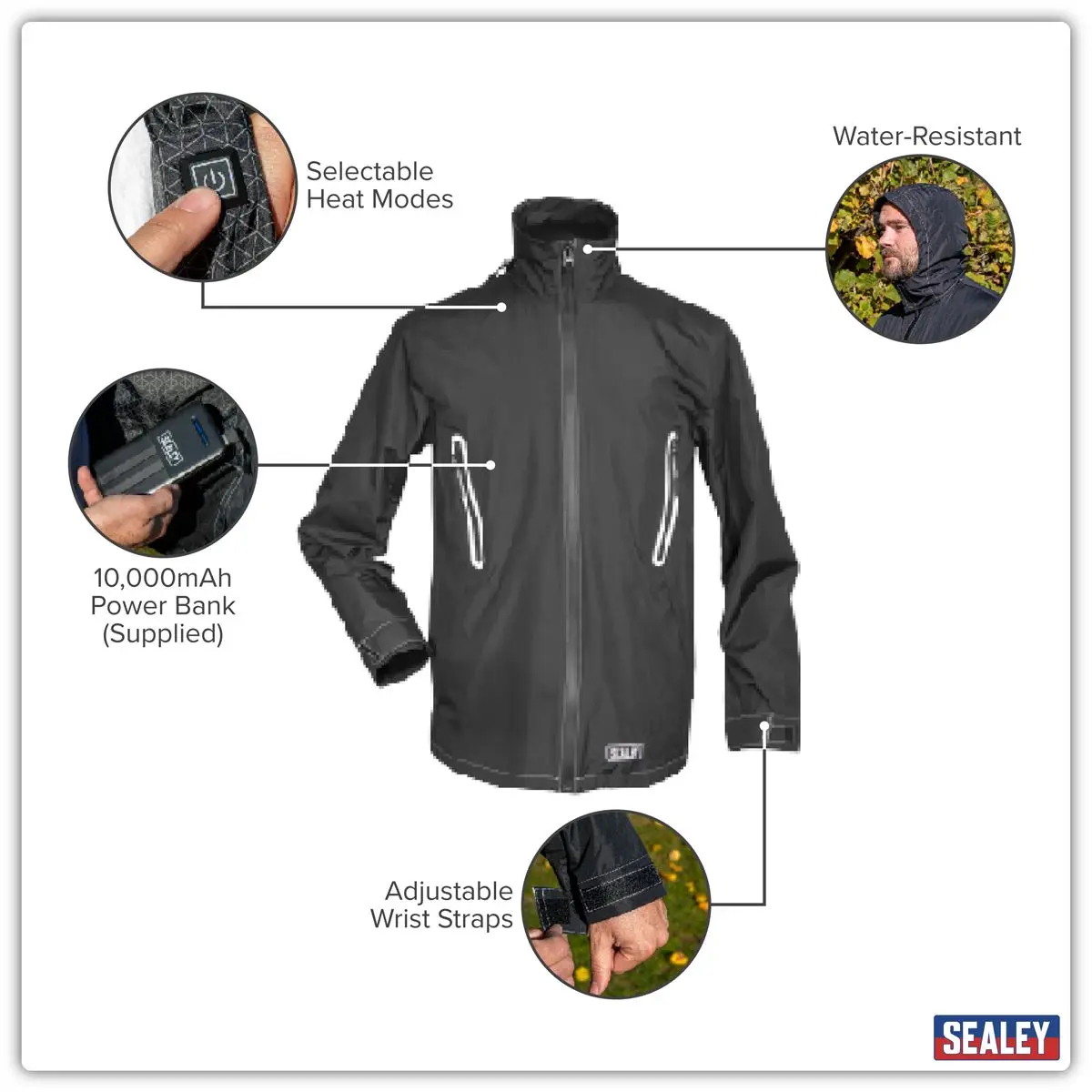 Sealey 5V Heated Rain Jacket with Power Bank 20Ah - Medium - Image 7