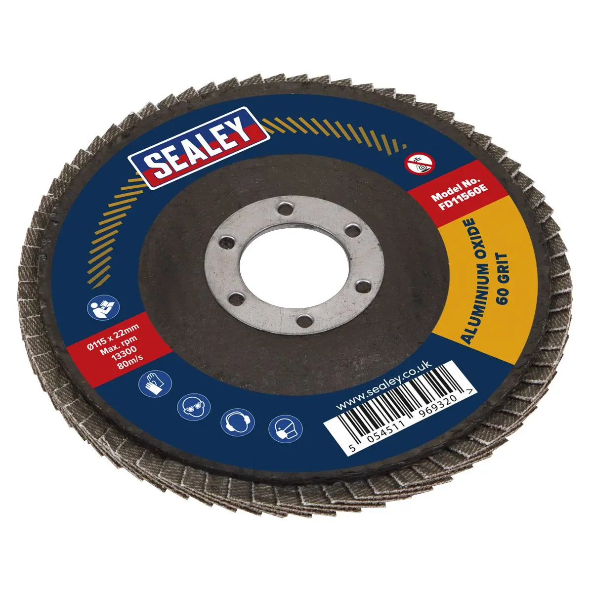 Sealey 60Grit Flap Discs Aluminium Oxide Ø115mm Ø22mm Bore - Pack of 10 - Image 2