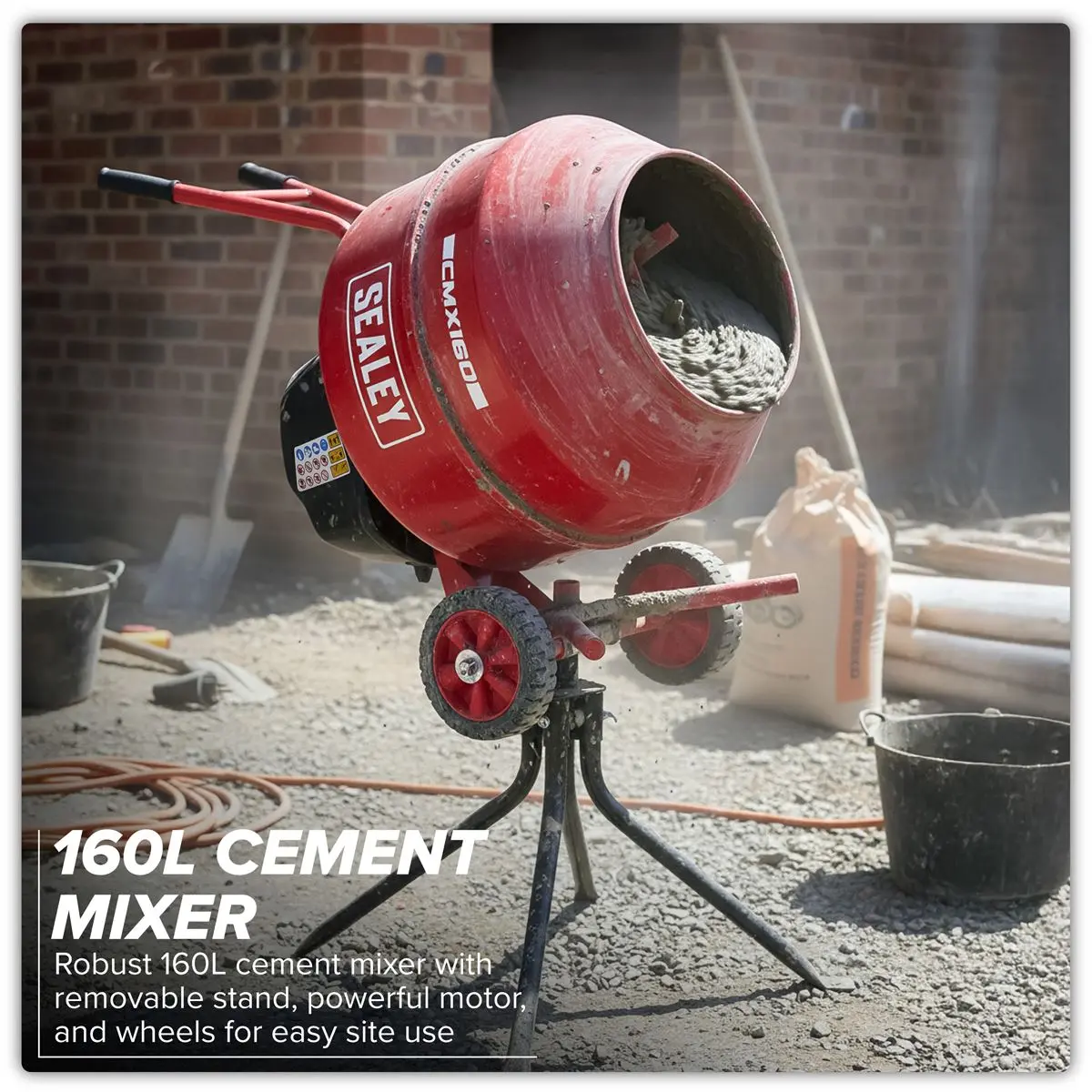 Sealey 160L Cement Mixer with Stand 650W - Image 3