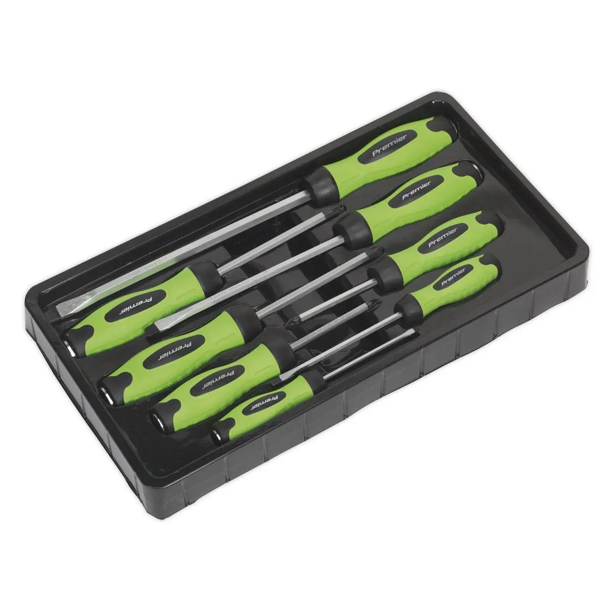 Sealey 8 Piece Premier Hi-Vis Hammer Thru Screwdriver Set Magnetic Tips Slotted - Image 2