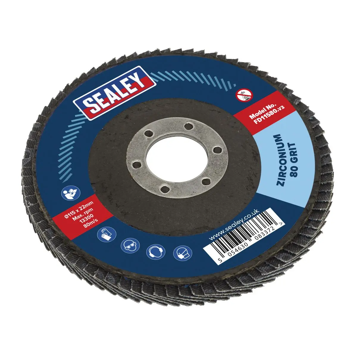 Sealey 80Grit Flap Discs Zirconium Ø115mm Ø22mm Bore - Pack of 10 - Image 2
