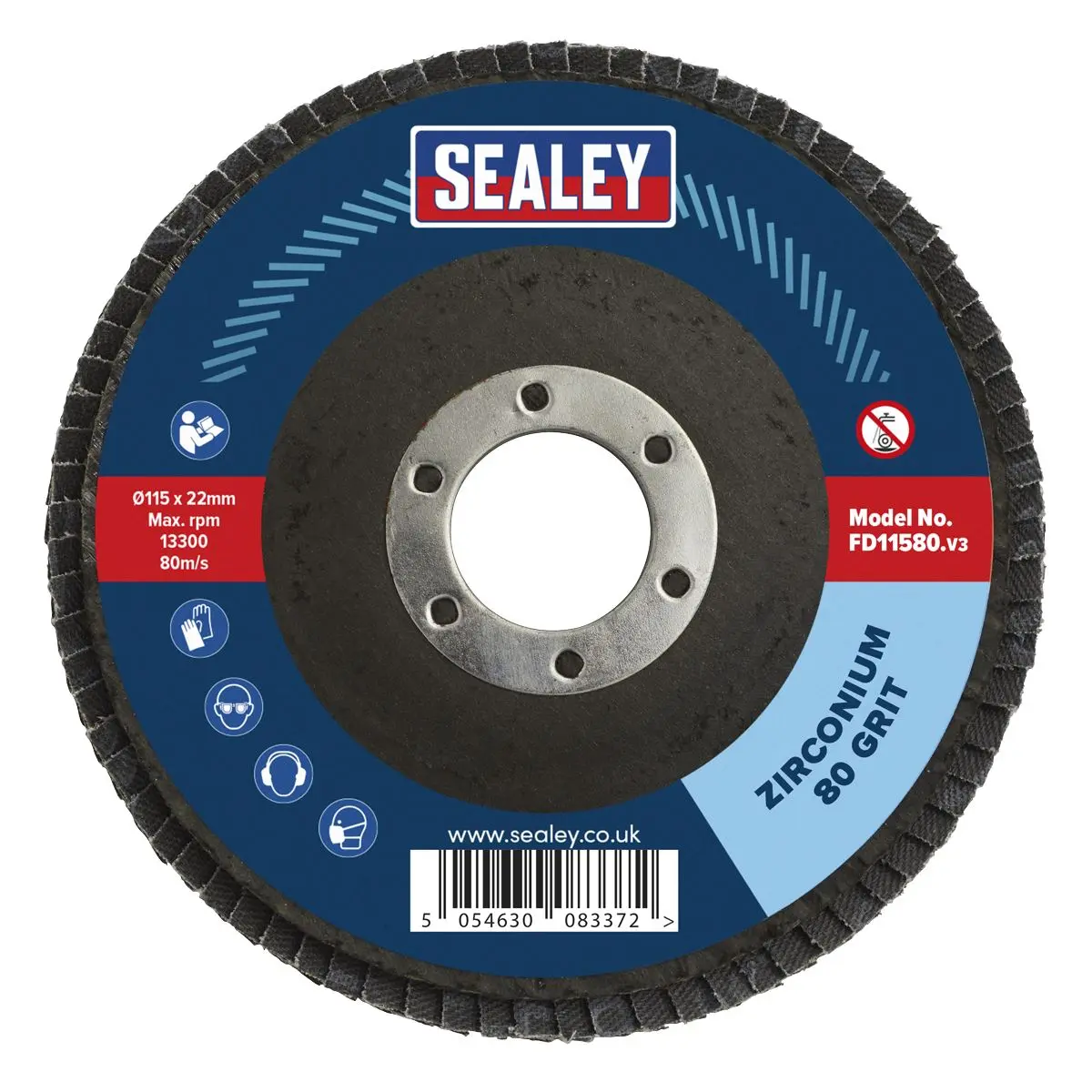 Sealey 80Grit Flap Discs Zirconium Ø115mm Ø22mm Bore - Pack of 10 - Image 3