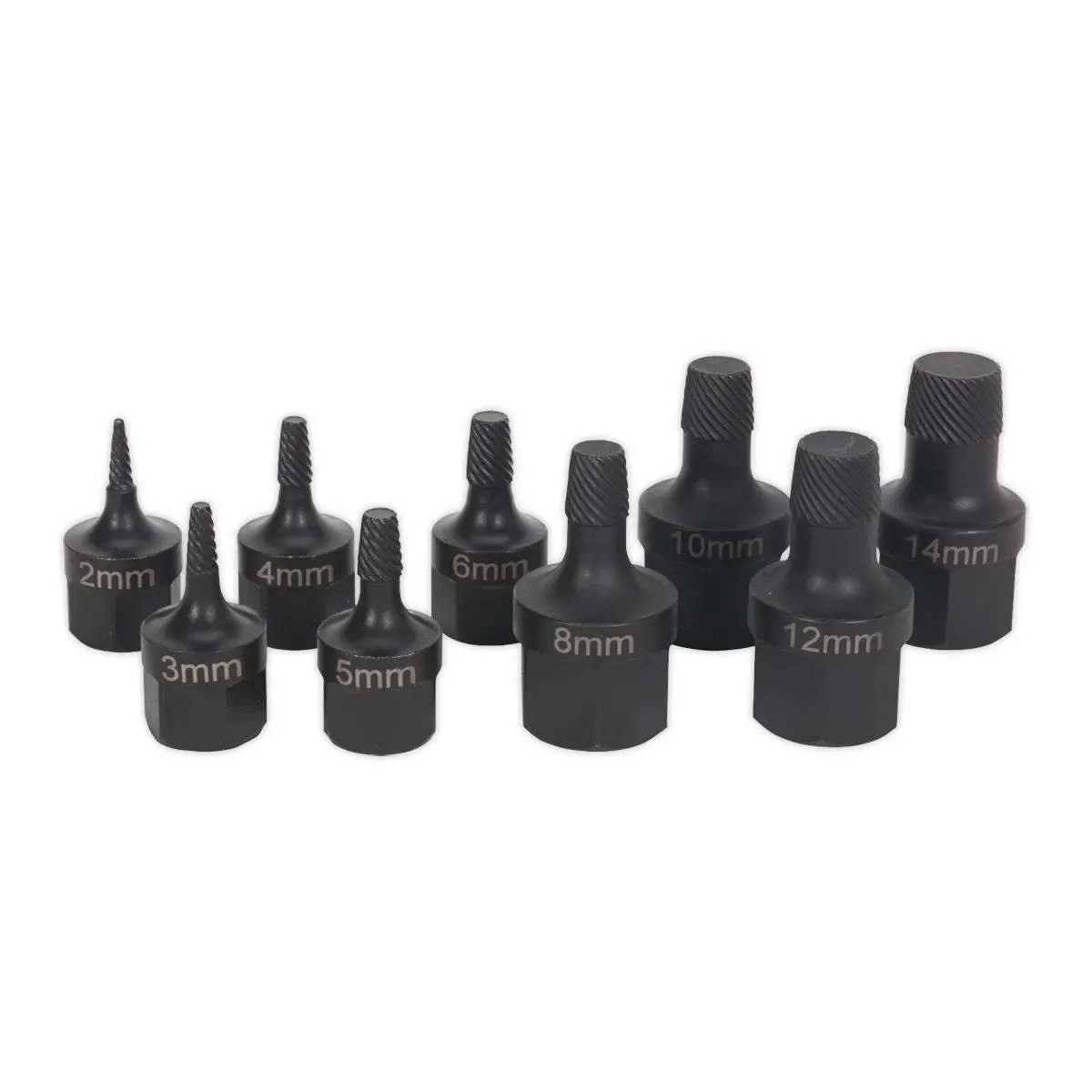 Sealey 9 Piece 2-14mm Stud Extractor Set Socket Set 3/8" & 1/2" Drive - Image 2