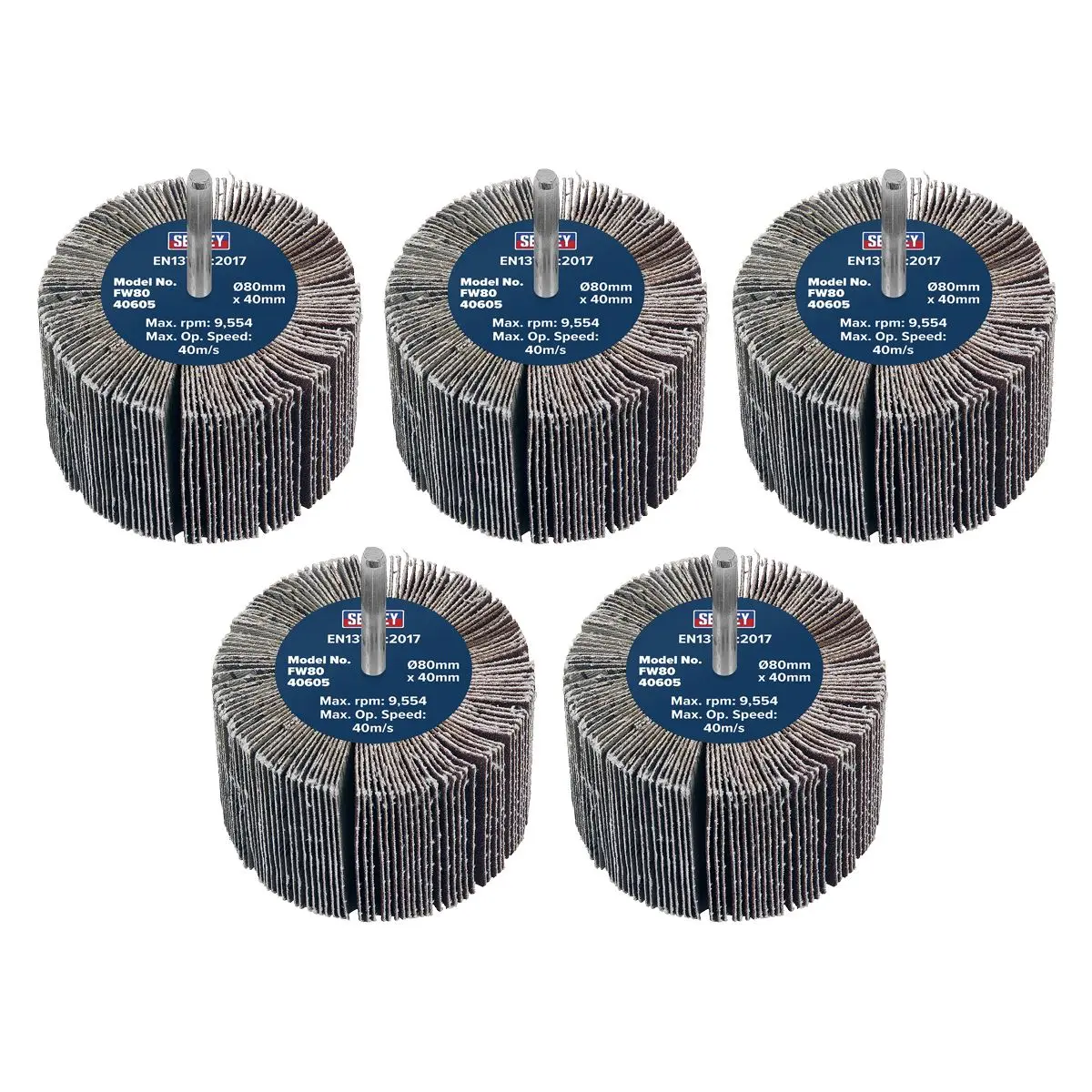 Sealey Abrasive Flap Wheel Ø80 x 40mm 60Grit Ø6mm Shaft - Pack of 5