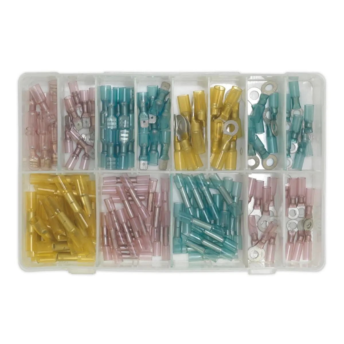 Sealey Adhesive Lined Heat Shrink Terminal Assortment 142pc Blue, Red & Yellow - Image 4