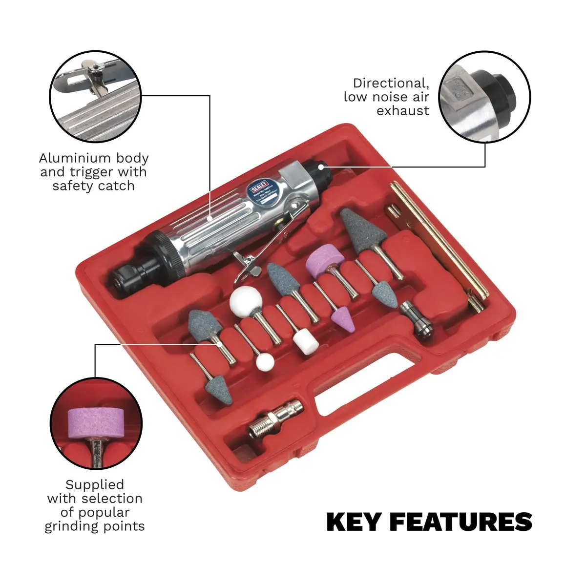 Sealey Air Die Grinder Kit 16pc - Image 4