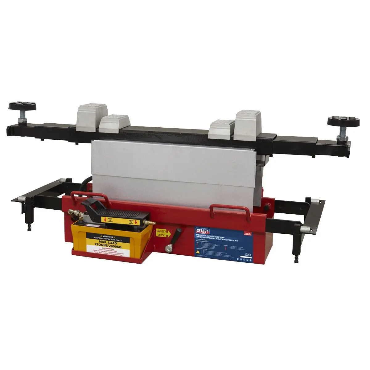 Sealey Air Jacking Beam 2 Tonne with Arm Extenders & Flat Roller Supports - Image 4