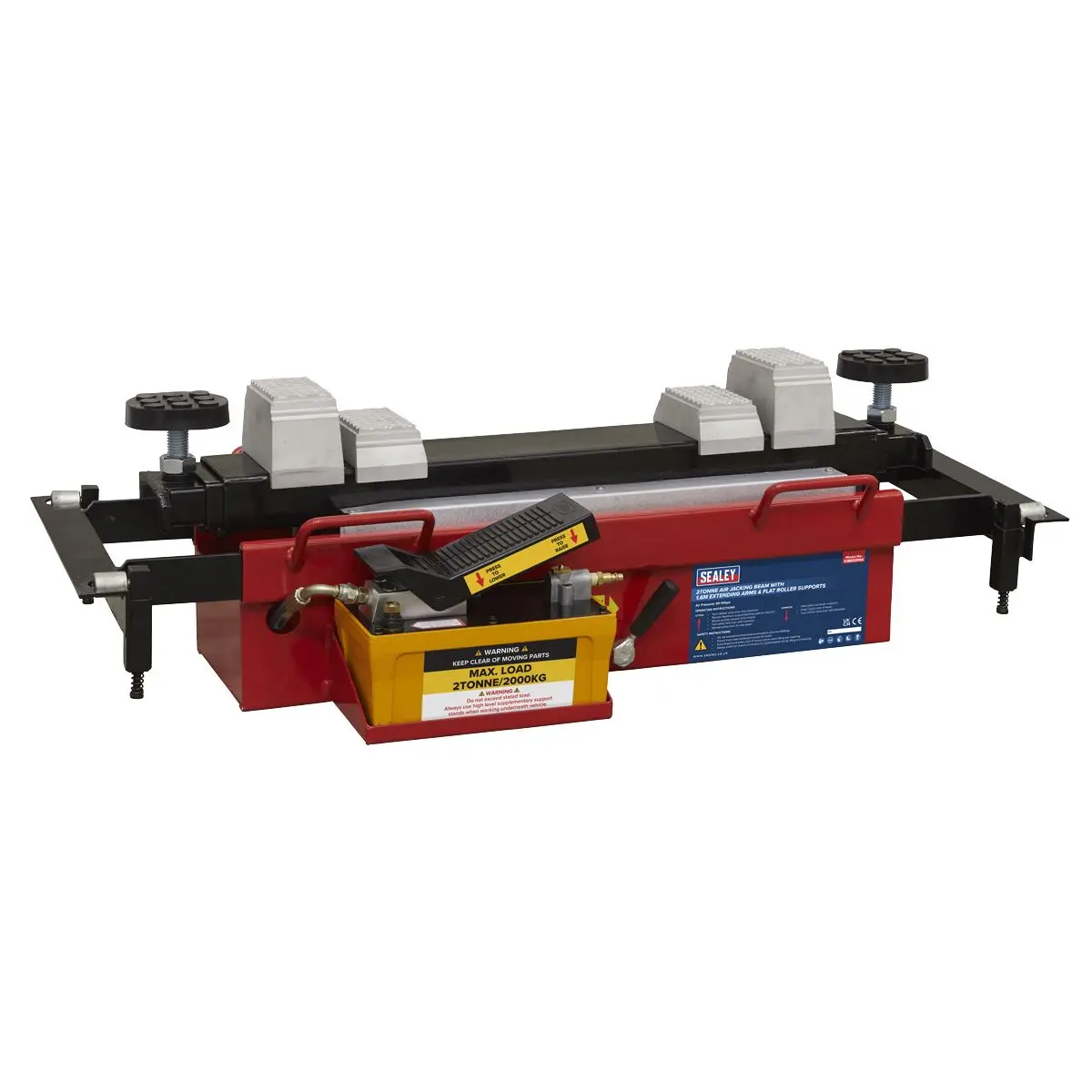 Sealey Air Jacking Beam 2 Tonne with Arm Extenders & Flat Roller Supports - Image 6