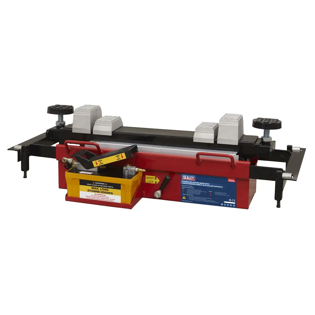 Sealey Air Jacking Beam 2 Tonne with Arm Extenders & Flat Roller Supports - Image 7