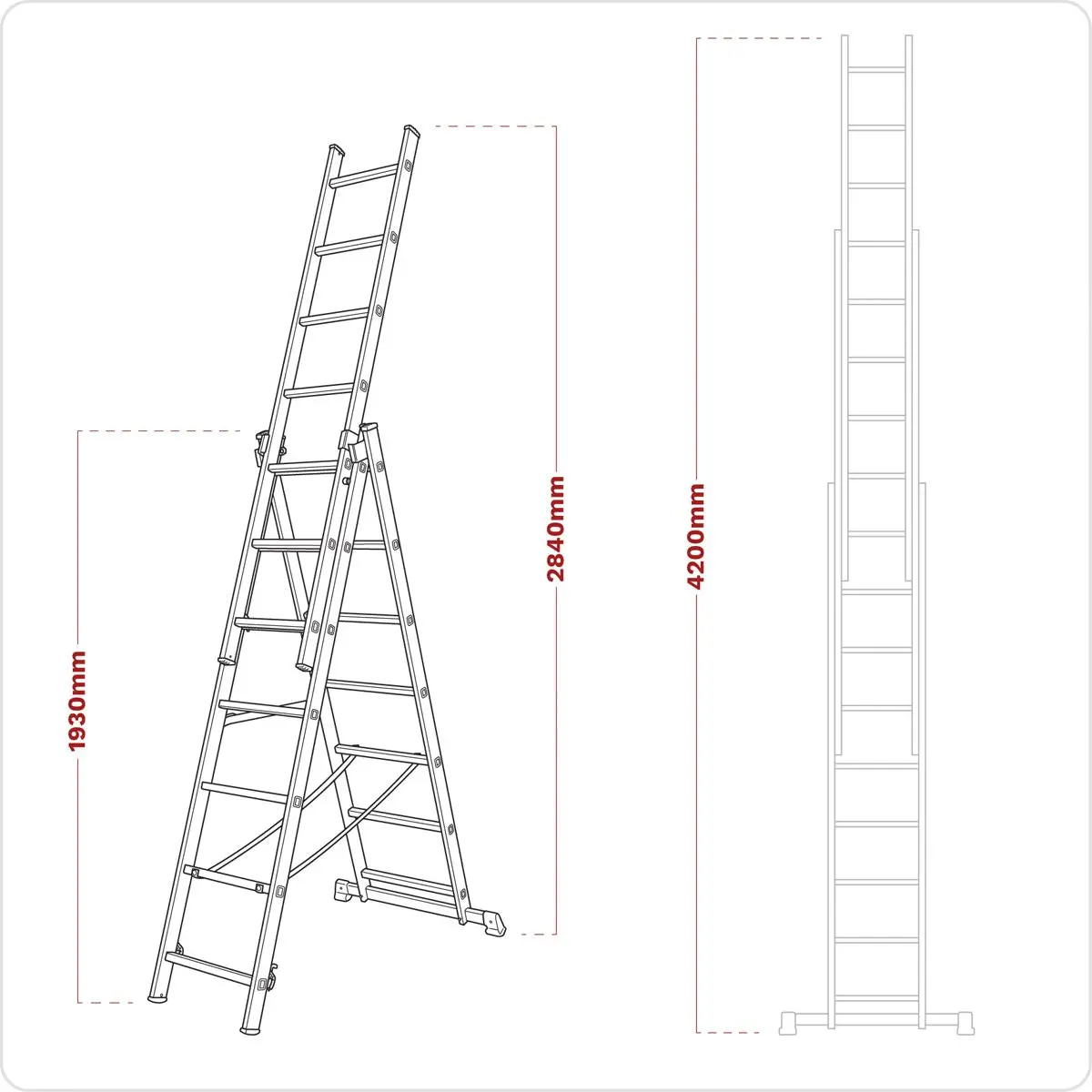 Sealey Aluminium Extension Combination Ladder 3x7 EN 131 - Image 2