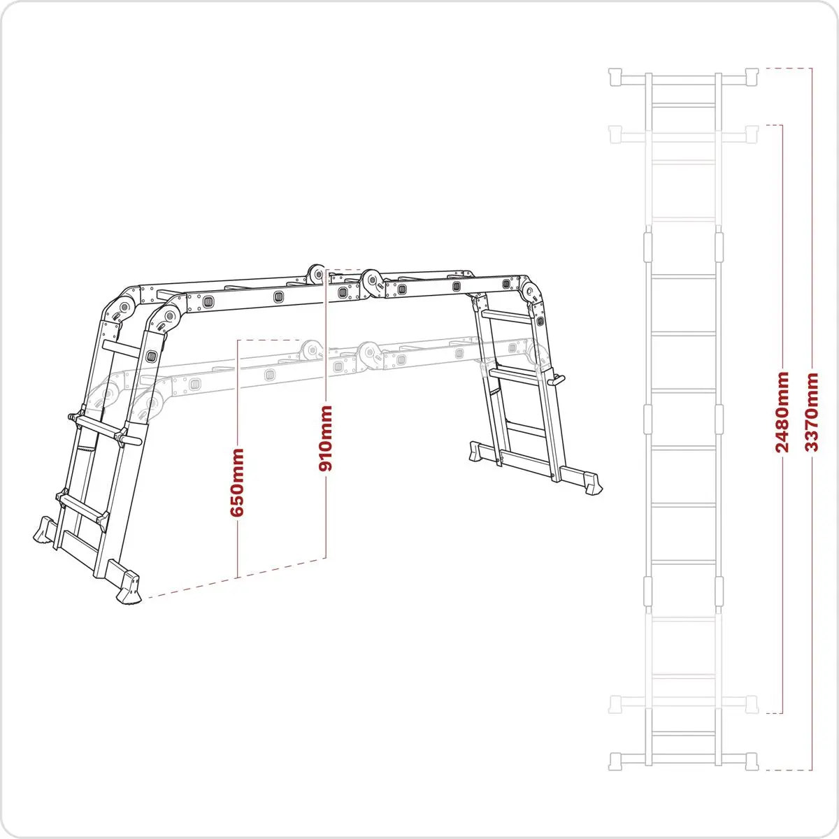 Sealey Aluminium Multipurpose Ladder EN 131 Adjustable Height - Image 8