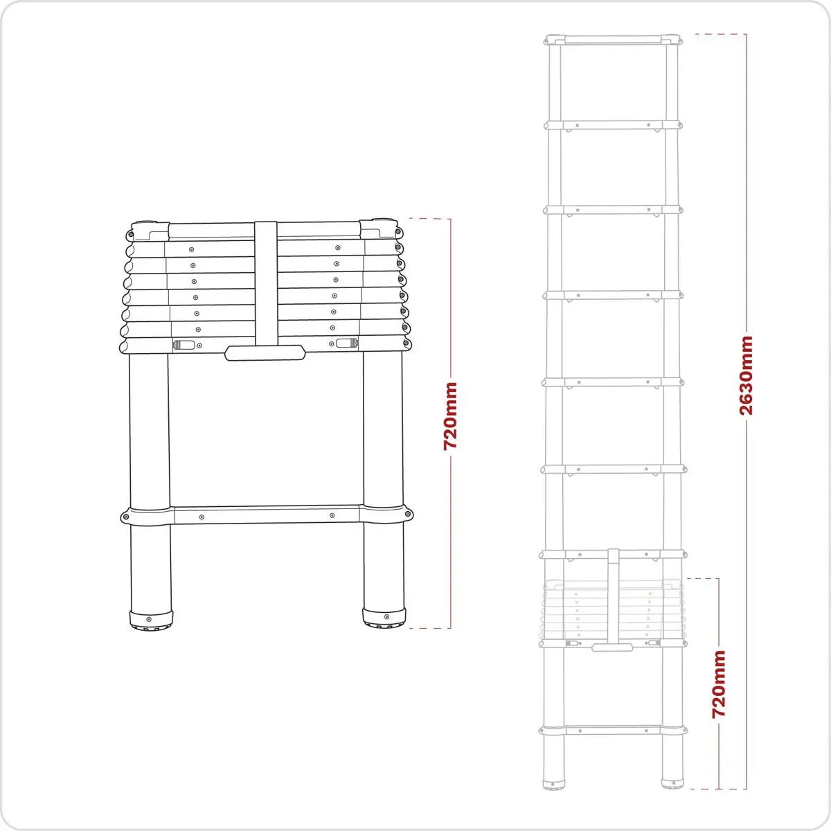 Sealey Aluminium Telescopic Ladder 9-Tread EN 131 - Image 2