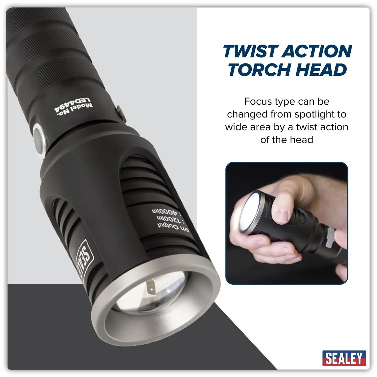 Sealey Rechargeable Aluminium Torch with Adjustable Focus 60W COB LED - Image 3